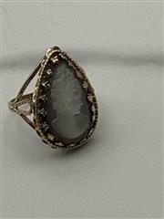14K Tear Drop Vintage Cameo Ring Yellow Gold 4.5g Size 7.5